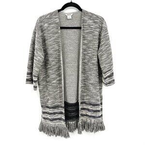 ARIAT Gray Black Metallic Bella Cardigan Sweater Boho Fringe Knit Size Small